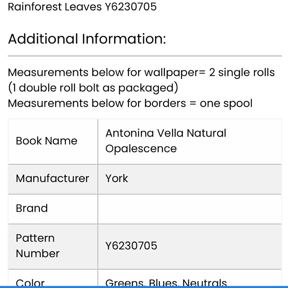 NWT Anthropologie Rainforest Leaves Wallpaper 1 roll